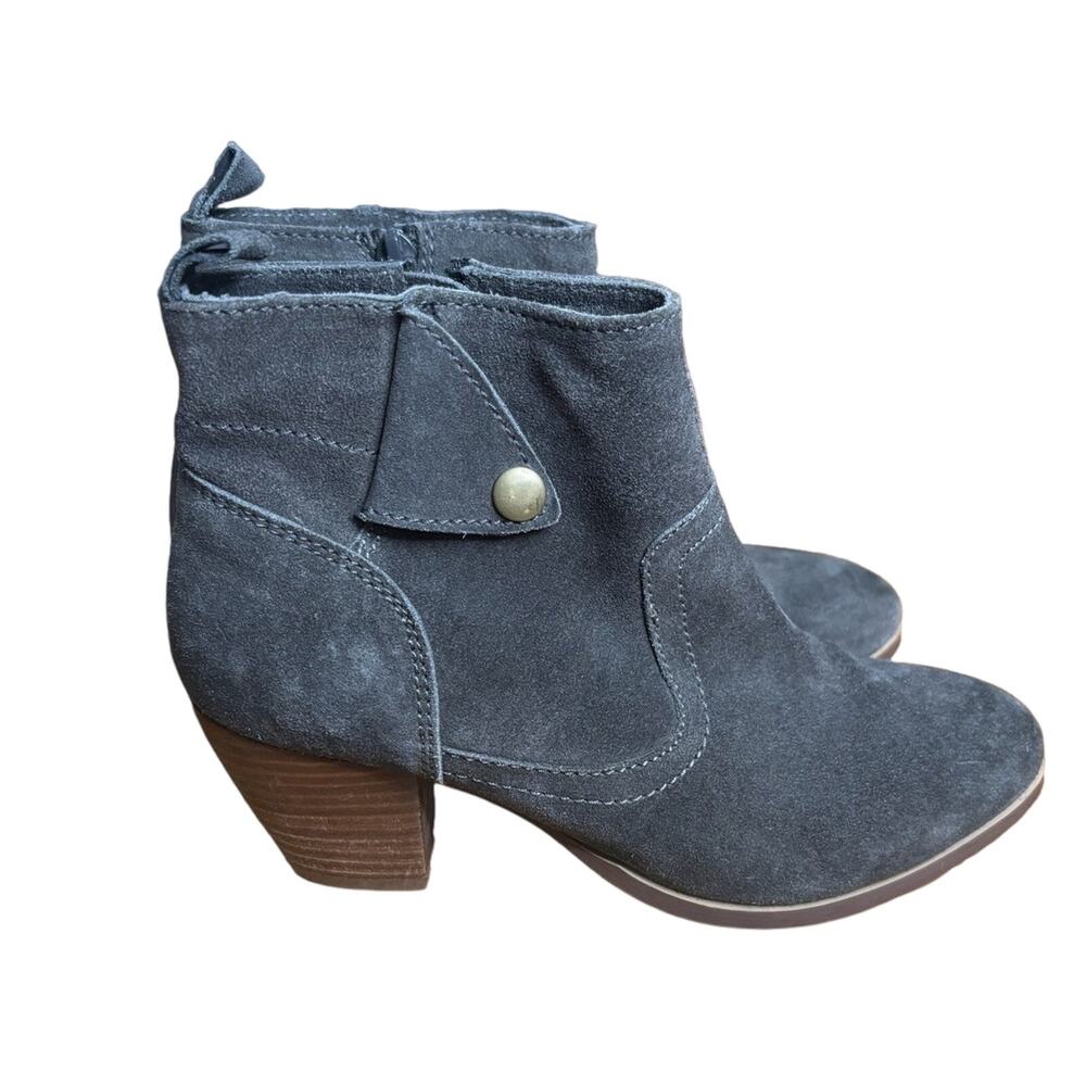 Diba Sophia Genuine Suede Ankle Boots Dark Grey Block Heel Womens Size 7 M EUC